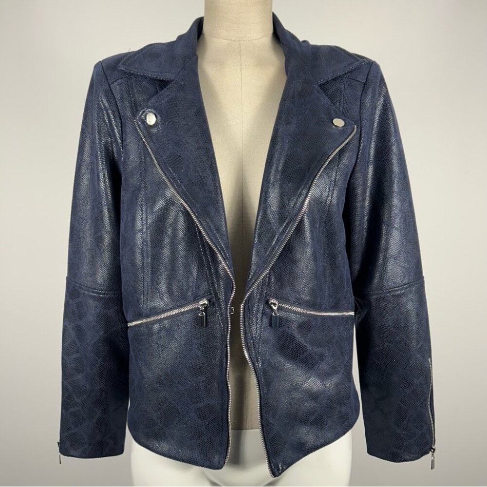 ❤️ Frank Lyman Blue Biker Jacket Womens Sz 12 Moto Rock Punk